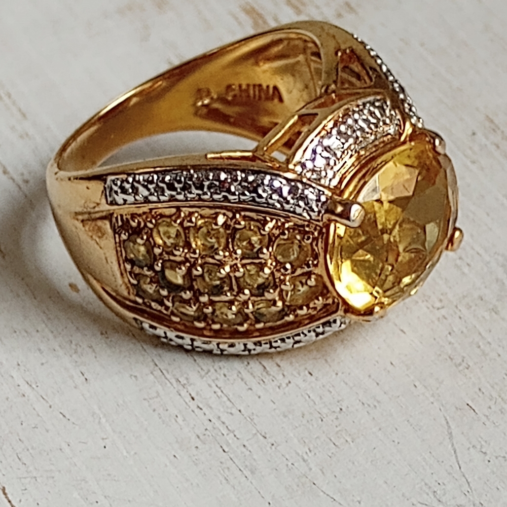 Ross-Simons Vintage Citrine, CZ & Gold  Vermeil Ring